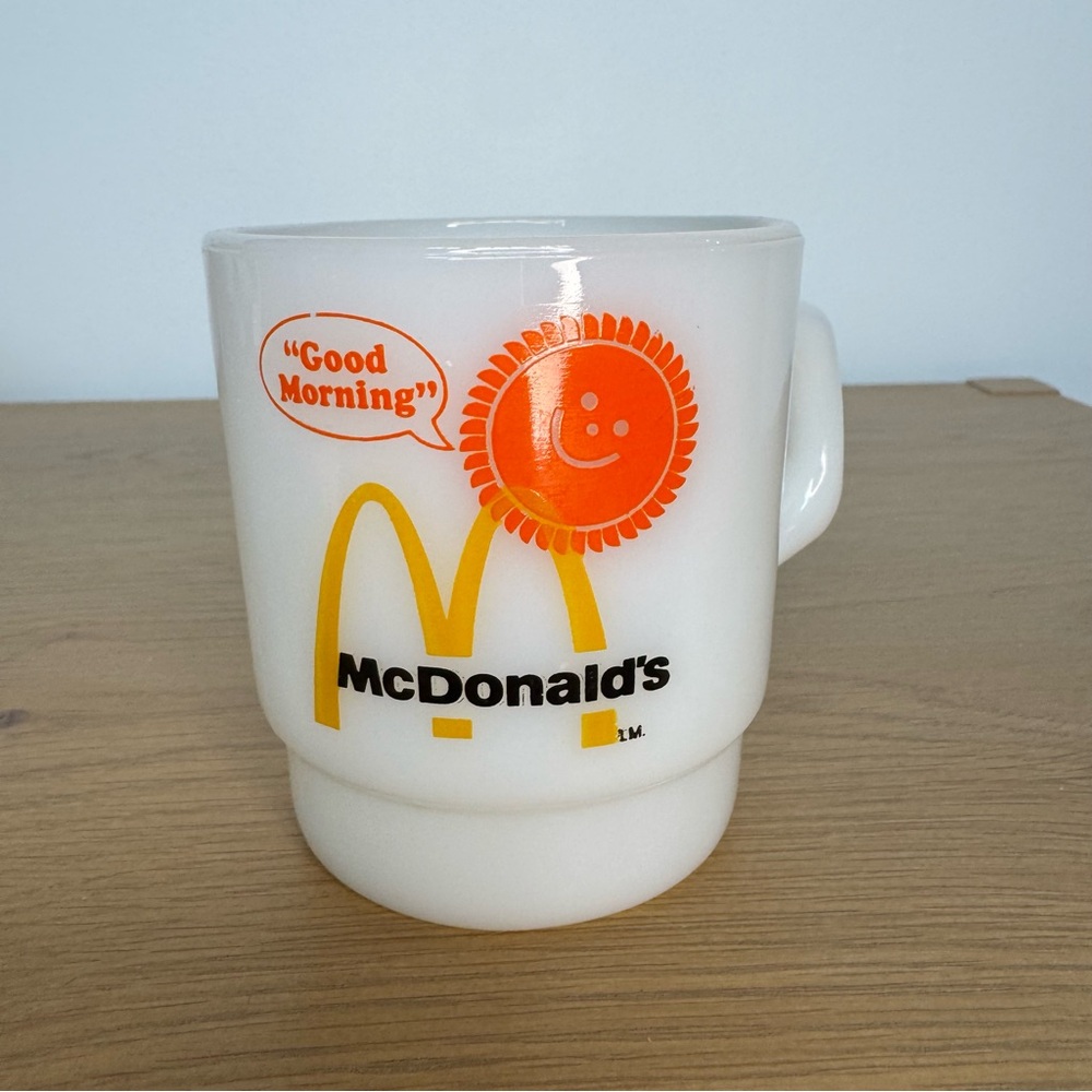 Vintage McDonald's White Milk Glass and Yellow Good Morning Mug